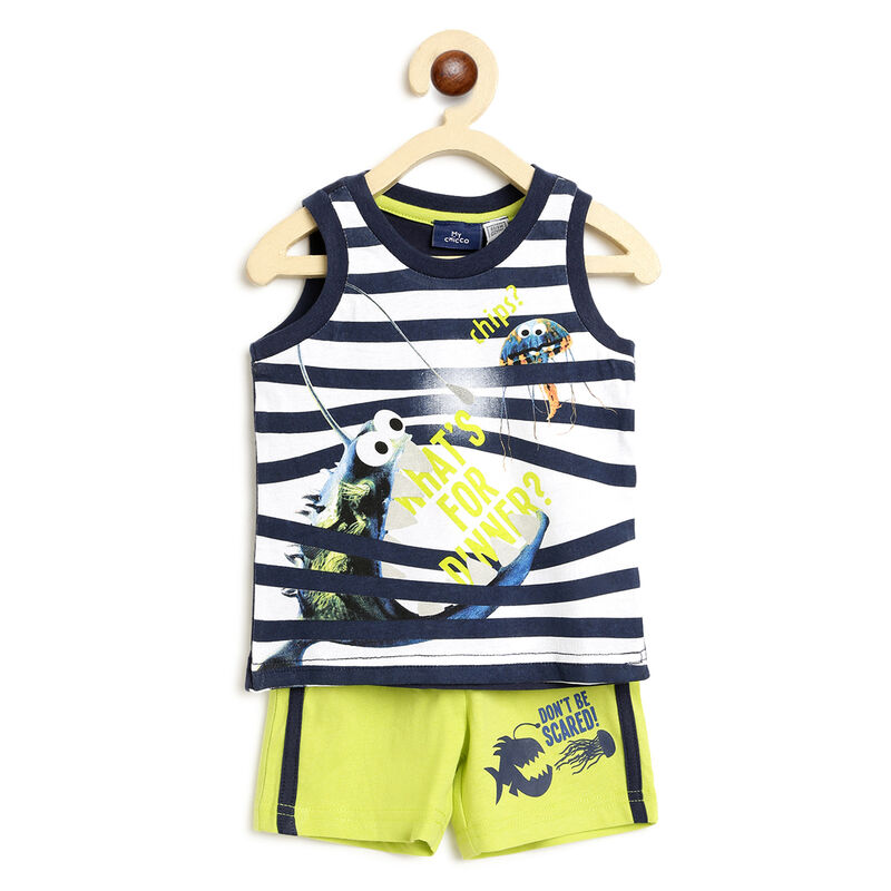 Boys Dark Blue Knitted Singlet with Short Pants image number null
